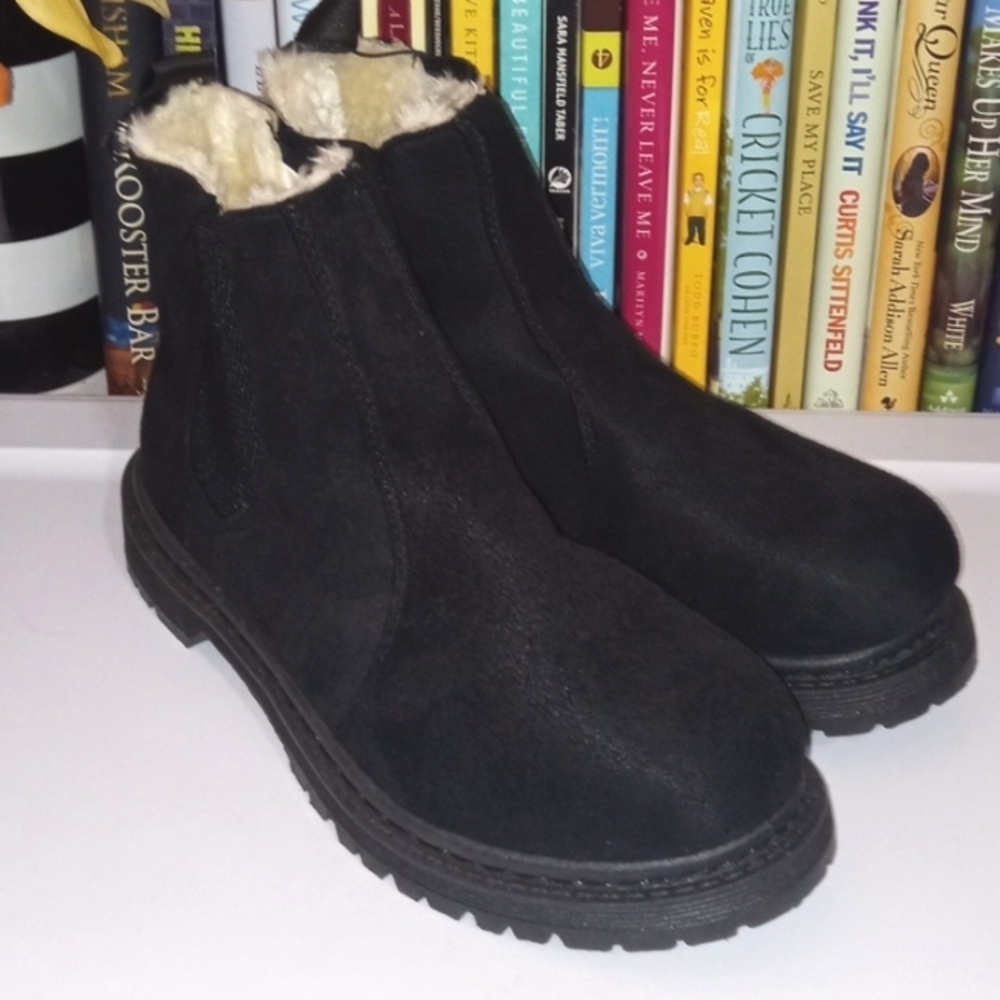 ALPINE WOODS BLACK SHERPA LINED PULL-ON ANKLE BOOTS SIZE 10 NWT